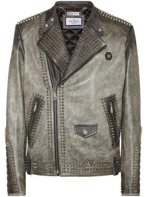 Leather biker jacket - Grey