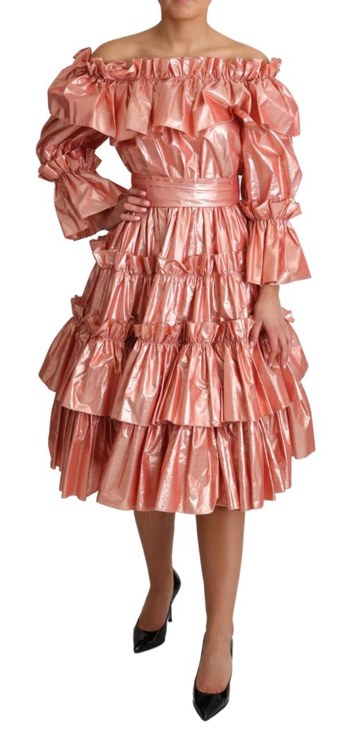 Ruffled Metallic Dress — Pink