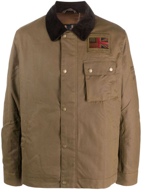 Logo-patch cotton shirt jacket - Brown