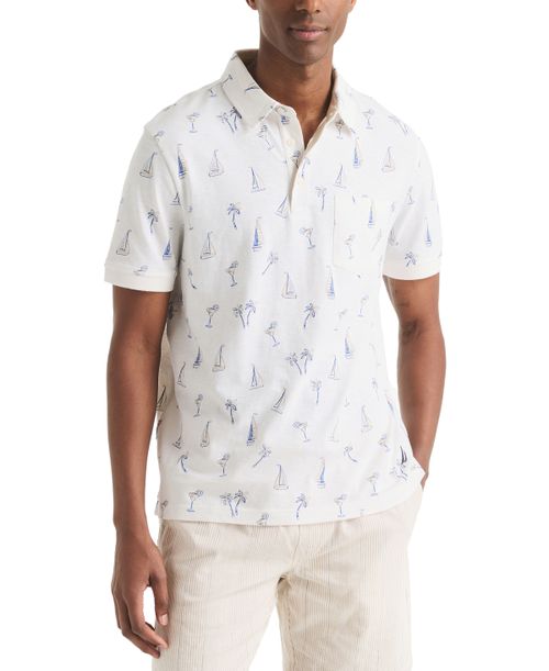 Men's Classic-Fit Sailboat Graphic Polo Shirt - Bright White