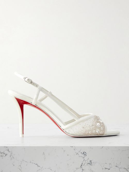 Miss Z 80 Embellished Mesh And Leather Slingback Sandals - White