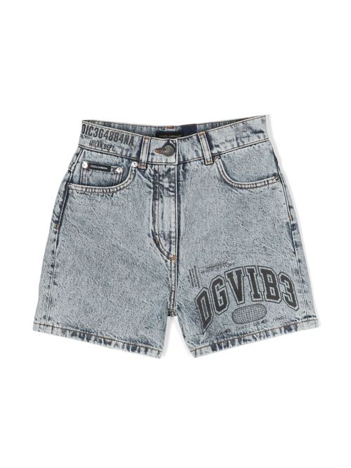 Logo-print denim shorts - Blue