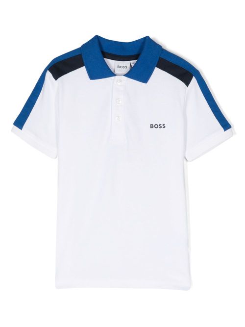 BOSS Kidswear Poloshirt met colourblocking - Wit