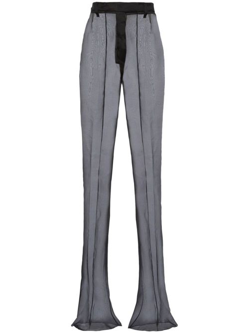 Black semi-sheer flared trousers