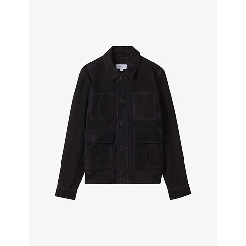 Mens Navy Thomas Patch-pocket Regular-fit Suede Jacket