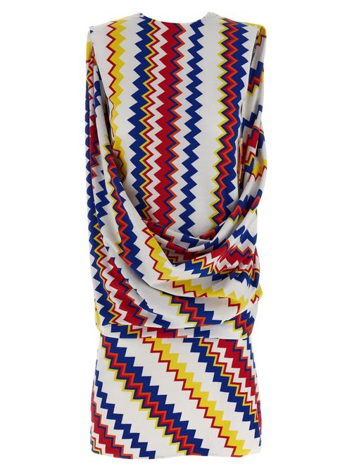Zigzag Viscose Sleeveless Dress — Multicolor