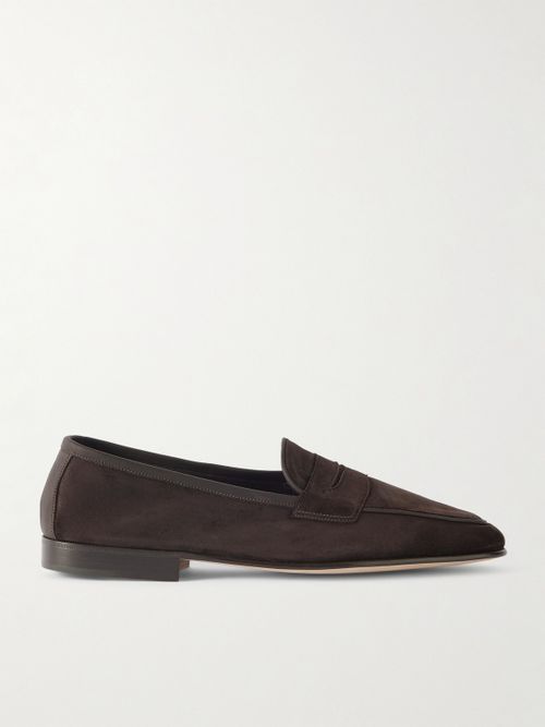 Polperro Leather-Trimmed Suede Penny Loafers - Men - Brown