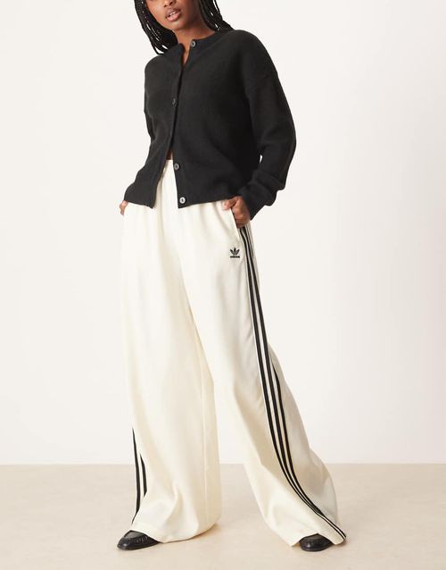 Wide leg satin joggers in cream-White