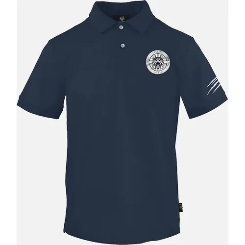 Men's Plein Sport Circle Emblem Logo Navy Blue Polo Shirt - Size: 40/Regular