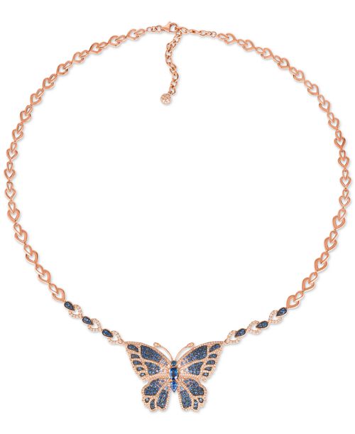 "Multi-Sapphire (3-1/2 ct. t.w.) & Diamond (1-3/4 ct. t.w.) Butterfly Pendant Necklace in 14k Rose Gold, 18"" + 2"" extender"