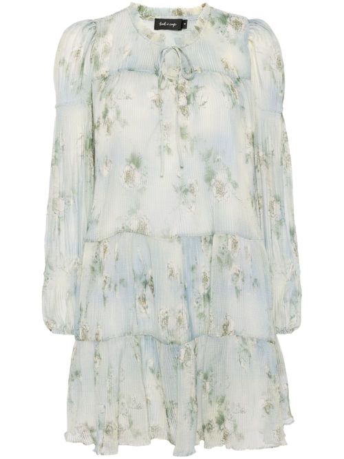 Plissé foral-print dress - Blue