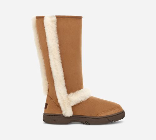 ® Women's Sunburst Tall Warm Sheepskin Boots in Brown/