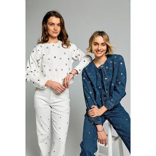 Elle Live Get the Look Washed Denim Grommet Jacket