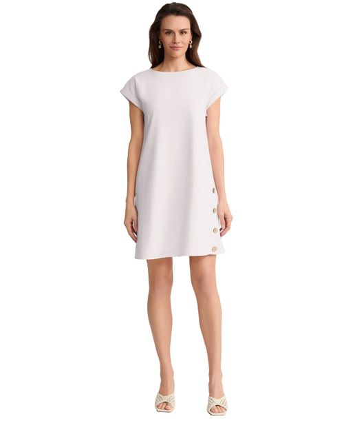 Women's Short-Sleeve Side Button Swing Dress - Natural White