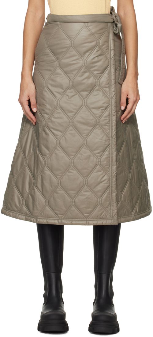GANNI Brown Quilted Midi Skirt