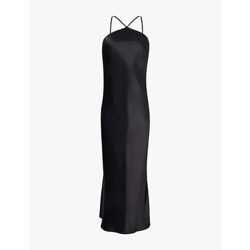 Womens Black Sno Halterneck Ruched Silk Midi Dress