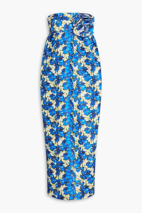 Rosseta strapless floral-print taffeta midi dress - Blue - S