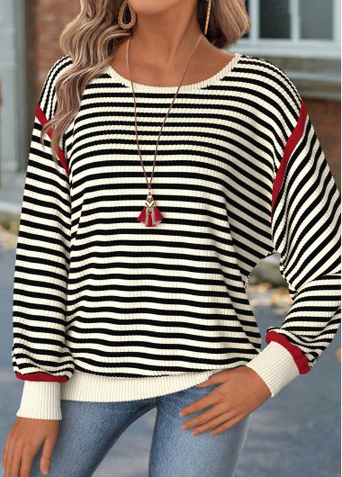 Modlily Beige Tummy Coverage Striped Long Sleeve T Shirt