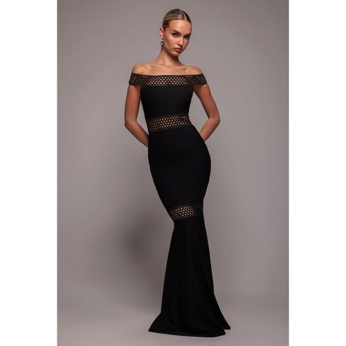 Goddiva Off The Shoulder Ribbed Bodycon Maxi Dress - Black