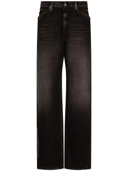 Logo-patch wide-leg jeans - Black