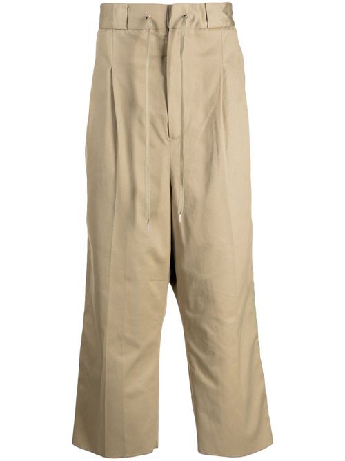 Drawstring-waist drop-crotch trousers - Brown