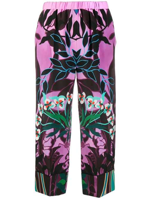 Mirrored Orchid Print Cropped Trousers — Pink