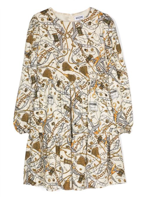 Sartorial-print long-sleeve dress - Neutrals