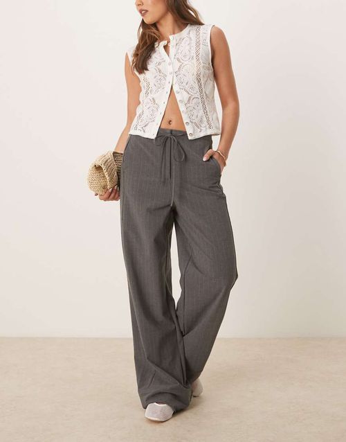 Mango straight leg pinstripe trouser with draw string waist in grey