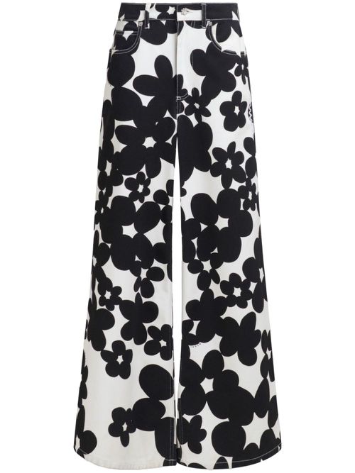 Floral-print flared trousers - Black