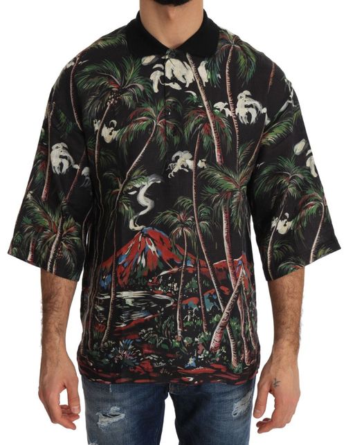 Volcano Sicily Print Cotton Shirt — Black