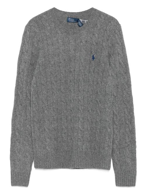 Rib-Knit Crewneck Sweater with Embroidered Pony, Long Sleeves, Size S