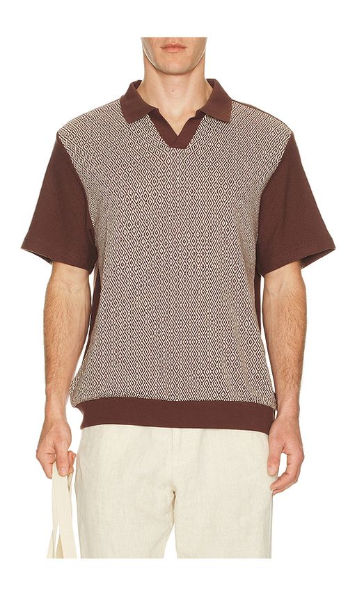 Brixton Theo Jacquard Short Sleeve Polo in Brown. - S also in M, L, XL/1X