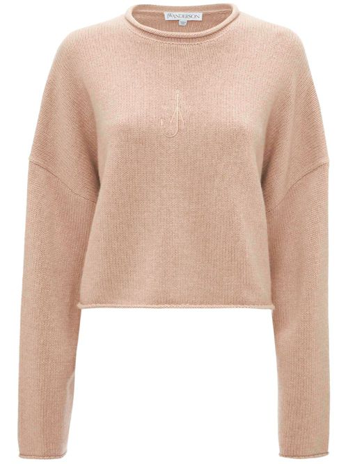 Logo-embroidered cropped jumper - Neutrals