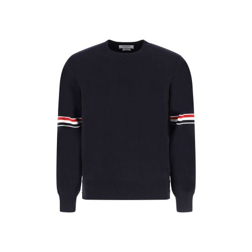 Striped Crew-Neck Cotton Sweater — Navy
