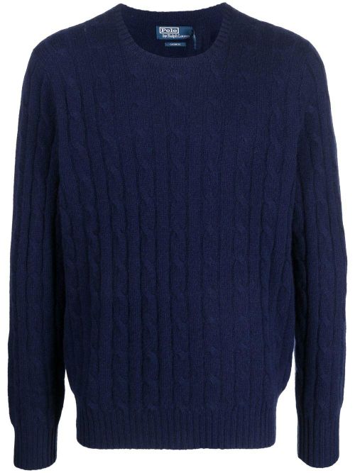 Cable-Knit Cashmere Sweater — Navy