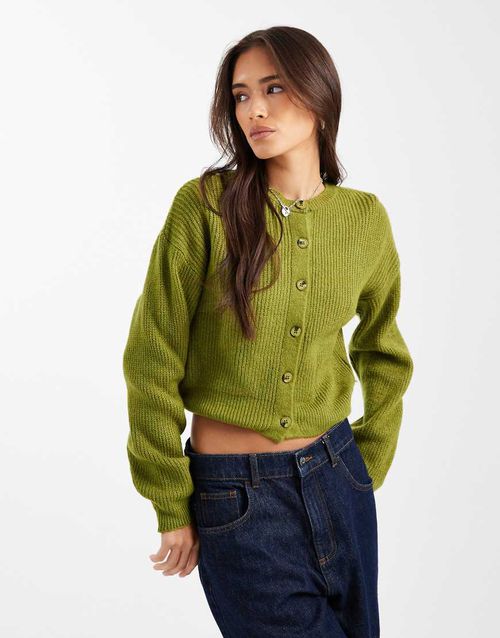 Knitted cardigan with cocoon sleeve in olive-Green