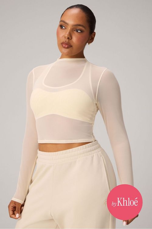 Fabletics Women's Mesh Long-Sleeve Crop Top White