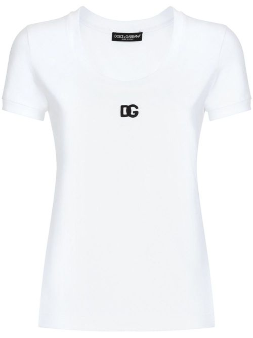 Logo-embroidered cotton-blend T-shirt - White