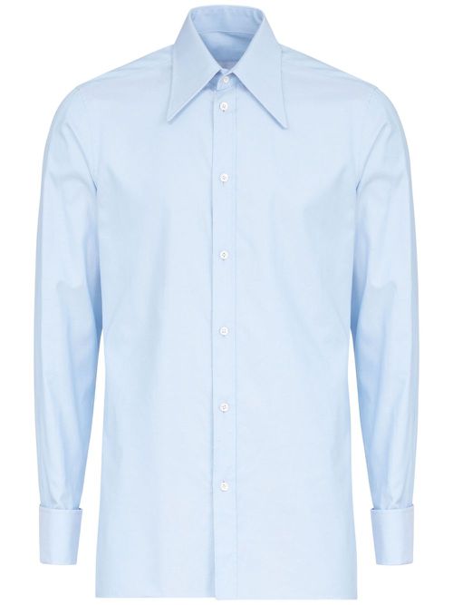 Oversized-collar cotton shirt - Blue