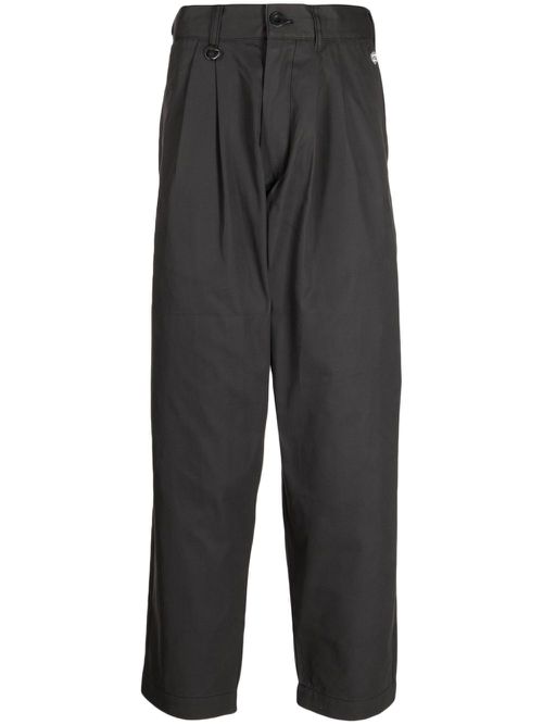 Logo-patch pleated cotton chinos - Grey