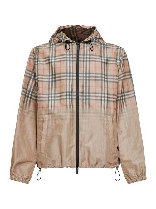 Gradient Check Hooded Jacket — Beige
