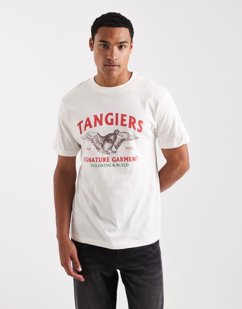 T-shirt with bird graphic in cream-White