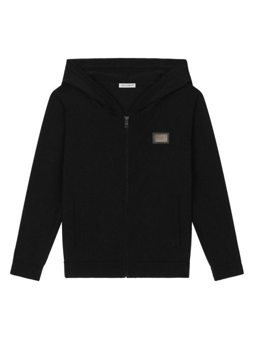 Logo-plaque zip-up hoodie - Black