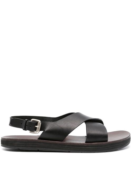 Crossover-strap leather sandals - Black