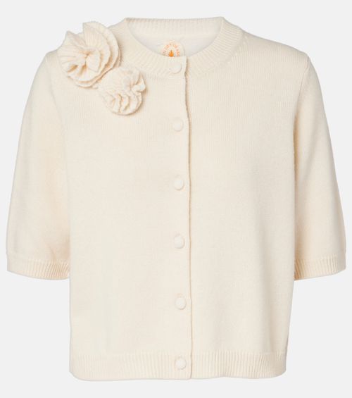 Floral-appliqué wool and cashmere cardigan