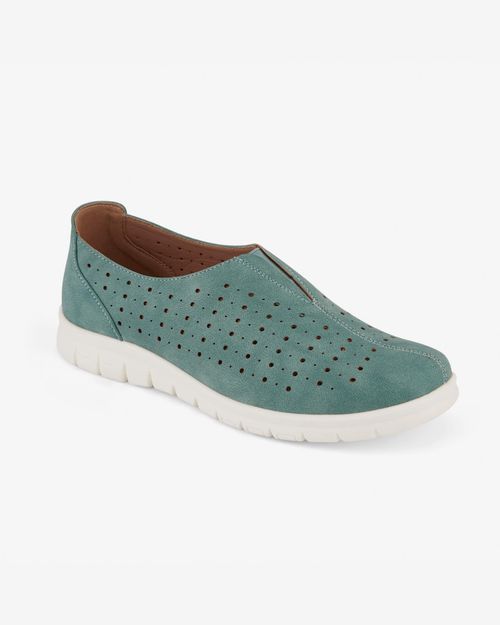 Women's Laser Cut Slip On Shoes in Green