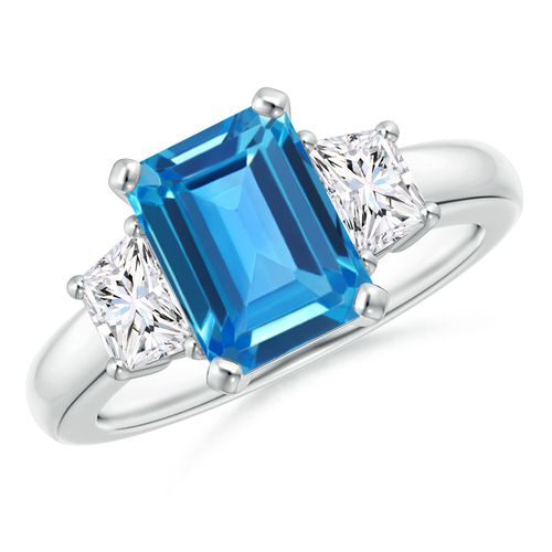 Angara 2.75 Carats Swiss Blue Topaz and Diamond Three Stone Ring in Platinum