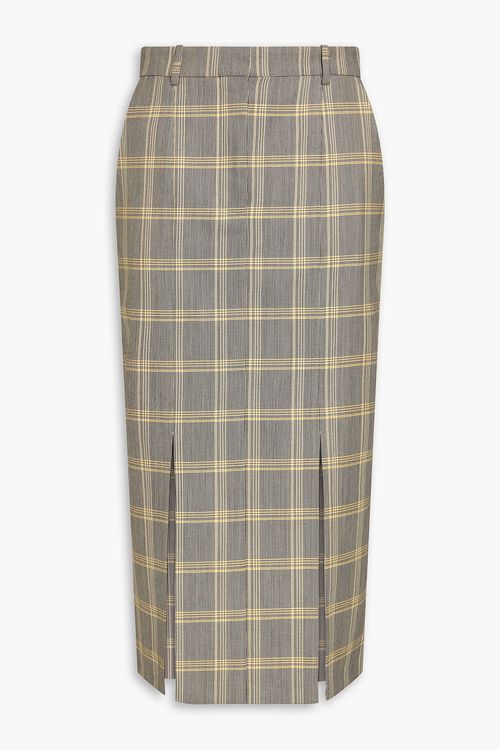 Checked wool-blend midi skirt