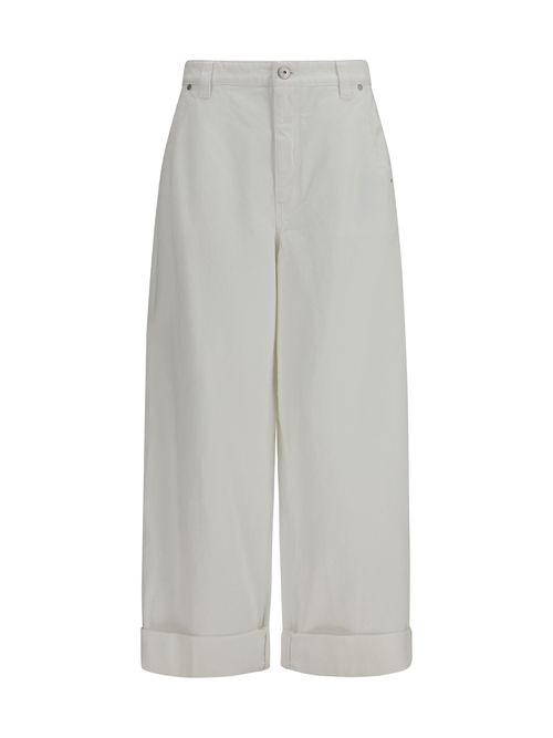 Wide-Leg Cotton Trousers — Beige