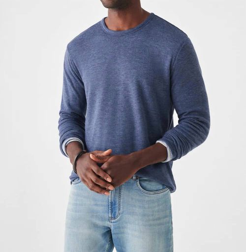 Cloud Reversible Crew Sweatshirt In Navy Heather/prairie Water Stripe